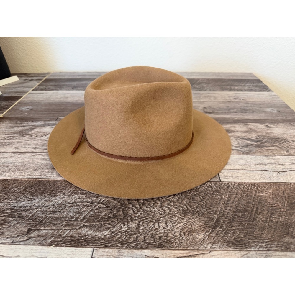 Brixton Wool Fedora‎ Hat Size S Tan Brown Wide Brim Leather Band Western Boho